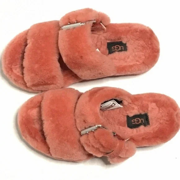 UGG | Fuzz Yeah Slippers Women's Size 6 Orange Comfort Side Buckle Flats - Picture 2 of 9